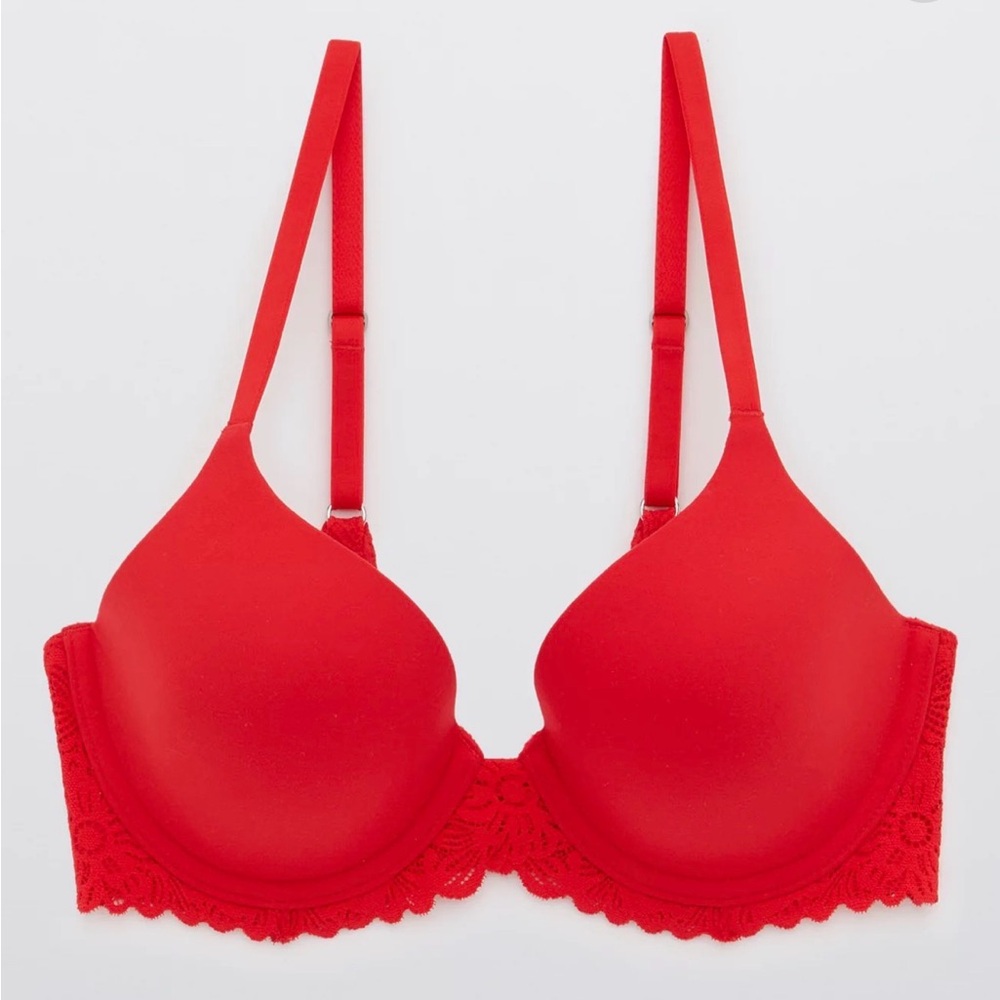 Aerie Real Sunnie Full Coverage Lightly Lined Blossom Red Lace Bra size 34 DD